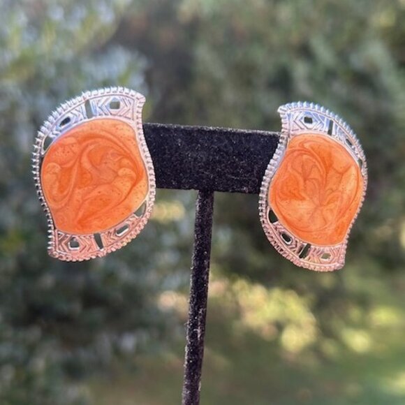 EDGAR BEREBI Marble Brown Swirl Silver EARRINGS - Picture 1 of 8